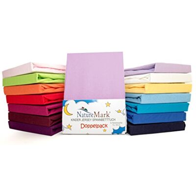 NatureMark Confezione risparmio, set di 2 lenzuoli con angoli in Jersey 100% cotone per letto bambini, testato öko Tex, vari colori, Tessuto, Flieder / Lavender, 70 x 140 cm NatureMark Confezione risparmio, set di 2 lenzuoli con angoli in Jersey 100% cotone per letto bambini, testato öko Tex, vari colori, Tessuto, Flieder / Lavender, 70 x 140 cm