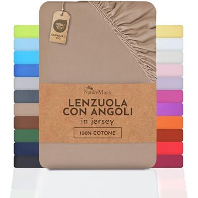 NatureMark Lenzuolo con angoli elasticizzati in jersey, in 100% cotone, in molti colori e misure, conforme all’Oeko-Tex Standard 100, 200 x 220 cm + 40 Steg, Sabbia beige NatureMark Lenzuolo con angoli elasticizzati in jersey, in 100% cotone, in molti colori e misure, conforme all’Oeko-Tex Standard 100, 200 x 220 cm + 40 Steg, Sabbia beige