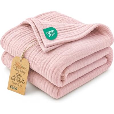 Totsy Baby Coperta mussola neonato cotone 75 x 60 cm Plaid garza coccola teli muslin lenzuolo bambino sottile fasciatoio trapunta leggera neonati tessuto traspirante per bimbi Oeko-Tex Rosa cipria Totsy Baby Coperta mussola neonato cotone 75 x 60 cm Plaid garza coccola teli muslin lenzuolo bambino sottile fasciatoio trapunta leggera neonati tessuto traspirante per bimbi Oeko-Tex Rosa cipria