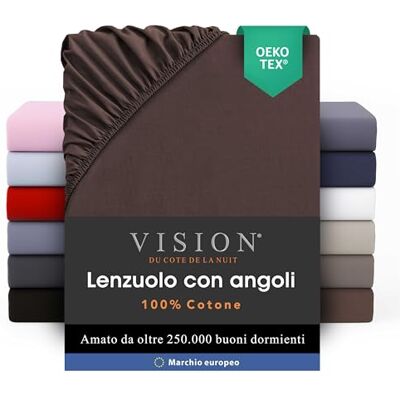 VISION Lenzuolo con angoli 100% cotone Letto singolo (90 x 190 cm) Angoli elasticizzati Adatto a materassi fino a 25 cm Certificato Oeko-Tex Lavabile in lavatrice Colore: marrone VISION Lenzuolo con angoli 100% cotone Letto singolo (90 x 190 cm) Angoli elasticizzati Adatto a materassi fino a 25 cm Certificato Oeko-Tex Lavabile in lavatrice Colore: marrone