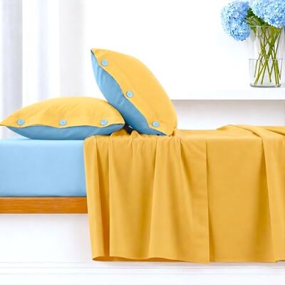 Ruggeri Set Lenzuola Letto Matrimoniali 4 Pezzi in 100% Cotone, Lenzuolo con Angoli 170x200 cm, Lenzuolo Piatto 240x280 cm e 2 Federe Double 50x80 cm, Certificato Oeko-Tex (Giallo e Azzurro) Ruggeri Set Lenzuola Letto Matrimoniali 4 Pezzi in 100% Cotone, Lenzuolo con Angoli 170x200 cm, Lenzuolo Piatto 240x280 cm e 2 Federe Double 50x80 cm, Certificato Oeko-Tex (Giallo e Azzurro)