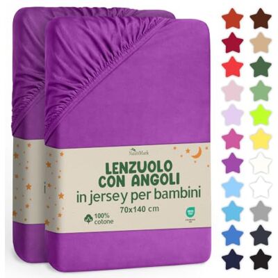 NatureMark Lenzuolo con Angoli per Bambini 70x140 cm – Jersey Morbido, 100% Cotone, Set da 2 per Culla e Lettino, Lilla NatureMark Lenzuolo con Angoli per Bambini 70x140 cm – Jersey Morbido, 100% Cotone, Set da 2 per Culla e Lettino, Lilla