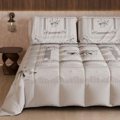 PETTI Artigiani Italiani Trapunta Singola Invernale, Piumone Singolo, Trapunta Double Face Tinta Unita e Stampa Digitale Fiocco Grigio, Made in Italy PETTI Artigiani Italiani Trapunta Singola Invernale, Piumone Singolo, Trapunta Double Face Tinta Unita e Stampa Digitale Fiocco Grigio, Made in Italy