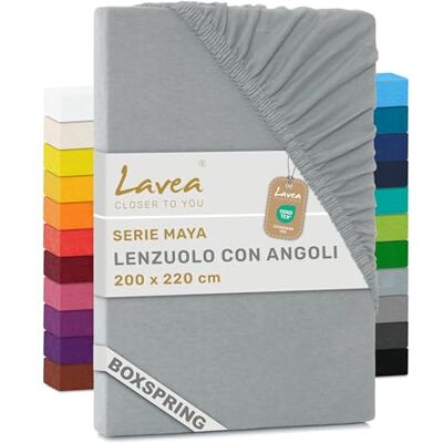 Lavea ® Lenzuolo con Angoli King Size 200x220 cm 100% Cotone Morbido e Traspirante per Materassi alti fino a 35 cm con Elastico in Jersey Argento Lavea ® Lenzuolo con Angoli King Size 200x220 cm 100% Cotone Morbido e Traspirante per Materassi alti fino a 35 cm con Elastico in Jersey Argento