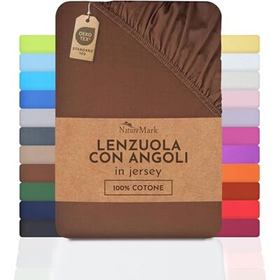 NatureMark Lenzuolo con angoli elasticizzati in jersey, in 100% cotone, in molti colori e misure, conforme all’Oeko-Tex Standard 100, 120 x 200 cm, Marrone cioccolato NatureMark Lenzuolo con angoli elasticizzati in jersey, in 100% cotone, in molti colori e misure, conforme all’Oeko-Tex Standard 100, 120 x 200 cm, Marrone cioccolato