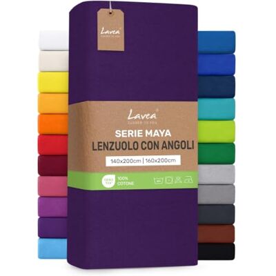 Lavea ® Lenzuolo con Angoli Una Piazza e Mezza Francese 140x200 cm 100% Cotone Morbido e Traspirante per Materassi alti fino a 20 cm con Elastico in Jersey Viola scuro Lavea ® Lenzuolo con Angoli Una Piazza e Mezza Francese 140x200 cm 100% Cotone Morbido e Traspirante per Materassi alti fino a 20 cm con Elastico in Jersey Viola scuro