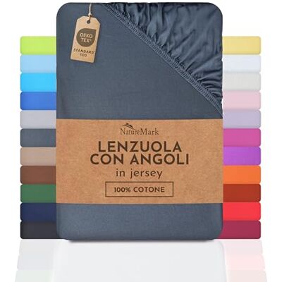 NatureMark Lenzuolo con angoli elasticizzati in jersey, in 100% cotone, in molti colori e misure, conforme all’Oeko-Tex Standard 100, 120 x 200 cm grigio antracite NatureMark Lenzuolo con angoli elasticizzati in jersey, in 100% cotone, in molti colori e misure, conforme all’Oeko-Tex Standard 100, 120 x 200 cm grigio antracite