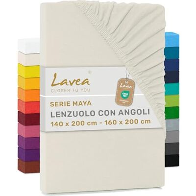 Lavea ® Lenzuolo con Angoli Una Piazza e Mezza Francese 140x200 cm 100% Cotone Morbido e Traspirante per Materassi alti fino a 20 cm con Elastico in Jersey Crema Lavea ® Lenzuolo con Angoli Una Piazza e Mezza Francese 140x200 cm 100% Cotone Morbido e Traspirante per Materassi alti fino a 20 cm con Elastico in Jersey Crema