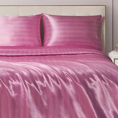 Juicy Couture Set di lenzuola damascate satinate setose – biancheria da letto rosa – lenzuola lisce a righe – Queen Juicy Couture Set di lenzuola damascate satinate setose – biancheria da letto rosa – lenzuola lisce a righe – Queen