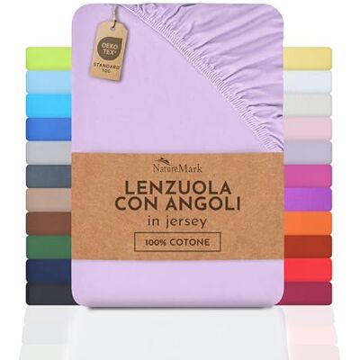 NatureMark Lenzuolo con angoli elasticizzati in jersey, in 100% cotone, in molti colori e misure, conforme all’Oeko-Tex Standard 100, 90 x 200 cm 100 x 200 cm Lilla/lavanda NatureMark Lenzuolo con angoli elasticizzati in jersey, in 100% cotone, in molti colori e misure, conforme all’Oeko-Tex Standard 100, 90 x 200 cm 100 x 200 cm Lilla/lavanda