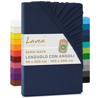 Lavea ® Lenzuolo con Angoli Singolo 90x200 cm 100% Cotone Morbido e Traspirante per Materassi alti fino a 20 cm con Elastico in Jersey Blu royal Lavea ® Lenzuolo con Angoli Singolo 90x200 cm 100% Cotone Morbido e Traspirante per Materassi alti fino a 20 cm con Elastico in Jersey Blu royal