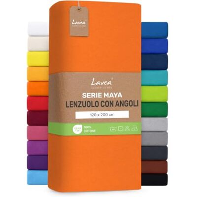 Lavea ® Lenzuolo con Angoli Una Piazza e Mezza 120x200 cm 100% Cotone Morbido e Traspirante per Materassi alti fino a 20 cm con Elastico in Jersey Rosso tramonto Lavea ® Lenzuolo con Angoli Una Piazza e Mezza 120x200 cm 100% Cotone Morbido e Traspirante per Materassi alti fino a 20 cm con Elastico in Jersey Rosso tramonto