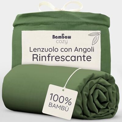 Bambaw Lenzuolo matrimoniale con angoli bambù, 180x200 cm, Altezza fino a 35 cm, Lenzuola matrimoniali bambu anti acari e anallergiche, Lenzuola refrigeranti matrimoniali certificate Oeko-Tex (Oliva) Bambaw Lenzuolo matrimoniale con angoli bambù, 180x200 cm, Altezza fino a 35 cm, Lenzuola matrimoniali bambu anti acari e anallergiche, Lenzuola refrigeranti matrimoniali certificate Oeko-Tex (Oliva)