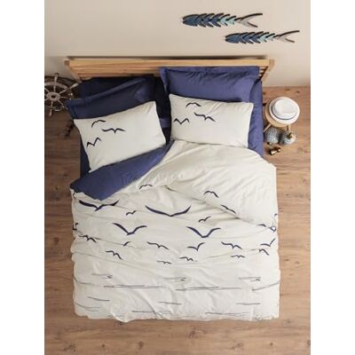 Nuit Des Rêves 100% cotone, set di copertine singole, colore blu scuro e bianco, 135 x 200 cm, 80 x 80 cm, lavabile in lavatrice, design elegante Nuit Des Rêves 100% cotone, set di copertine singole, colore blu scuro e bianco, 135 x 200 cm, 80 x 80 cm, lavabile in lavatrice, design elegante