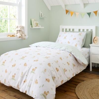 Bianca Set copripiumino singolo con federa in cotone, reversibile, motivo: mucca Moo, colore: bianco Bianca Set copripiumino singolo con federa in cotone, reversibile, motivo: mucca Moo, colore: bianco