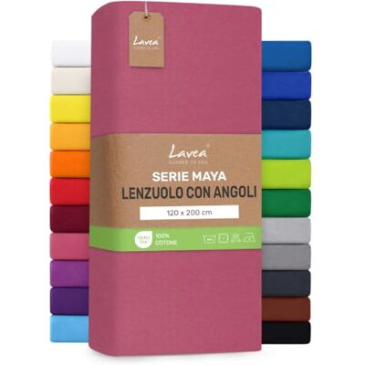 Lavea ® Lenzuolo con Angoli Una Piazza e Mezza 120x200 cm 100% Cotone Morbido e Traspirante per Materassi alti fino a 20 cm con Elastico in Jersey Corallo Lavea ® Lenzuolo con Angoli Una Piazza e Mezza 120x200 cm 100% Cotone Morbido e Traspirante per Materassi alti fino a 20 cm con Elastico in Jersey Corallo