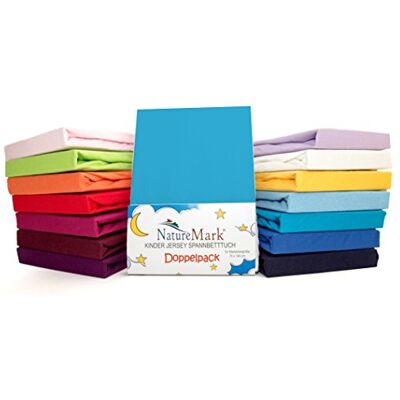 NatureMark Confezione risparmio, set di 2 lenzuoli con angoli in Jersey 100% cotone per letto bambini, testato öko Tex, vari colori, Tessuto, Türkis / Ocean, 70 x 140 cm NatureMark Confezione risparmio, set di 2 lenzuoli con angoli in Jersey 100% cotone per letto bambini, testato öko Tex, vari colori, Tessuto, Türkis / Ocean, 70 x 140 cm