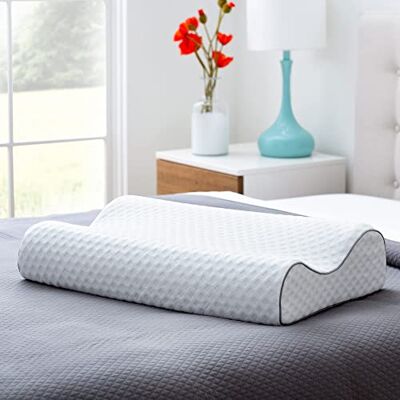 Linenspa Cuscino memory foam cervicale con carbone di bambù, cuscino cervicale per domire, infuso con carbone attivato Linenspa Cuscino memory foam cervicale con carbone di bambù, cuscino cervicale per domire, infuso con carbone attivato
