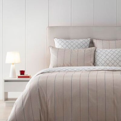Tommy Hilfiger Copripiumino, color naturale, raso 83 fili/cm², 100% cotone, motivo pied-de-poule, morbido e luminoso, 260x240 cm Tommy Hilfiger Copripiumino, color naturale, raso 83 fili/cm², 100% cotone, motivo pied-de-poule, morbido e luminoso, 260x240 cm