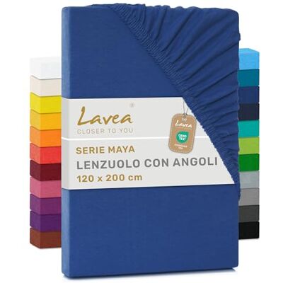 Lavea ® Lenzuolo con Angoli Una Piazza e Mezza 120x200 cm 100% Cotone Morbido e Traspirante per Materassi alti fino a 20 cm con Elastico in Jersey Blu royal Lavea ® Lenzuolo con Angoli Una Piazza e Mezza 120x200 cm 100% Cotone Morbido e Traspirante per Materassi alti fino a 20 cm con Elastico in Jersey Blu royal