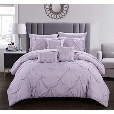 Chic Home Set completo di lenzuola con arricciatura e pieghettato e cuscini deocrativi inclusi, cotone, lavanda, regina Chic Home Set completo di lenzuola con arricciatura e pieghettato e cuscini deocrativi inclusi, cotone, lavanda, regina