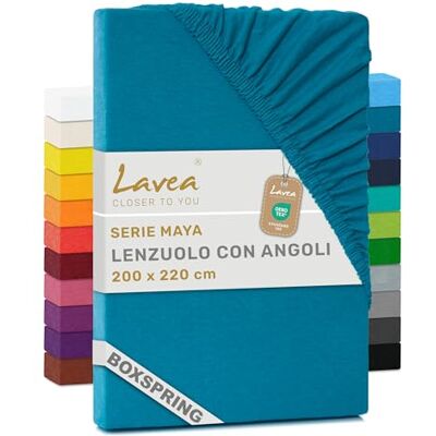Lavea ® Lenzuolo con Angoli King Size 200x220 cm 100% Cotone Morbido e Traspirante per Materassi alti fino a 35 cm con Elastico in Jersey Acquamarina Lavea ® Lenzuolo con Angoli King Size 200x220 cm 100% Cotone Morbido e Traspirante per Materassi alti fino a 35 cm con Elastico in Jersey Acquamarina