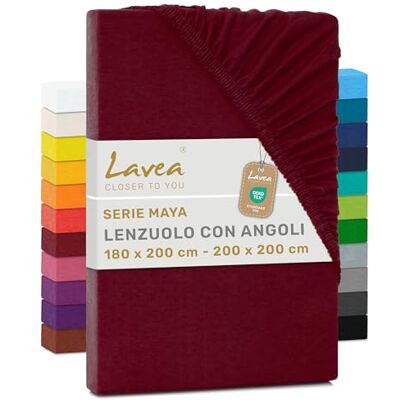 Lavea ® Lenzuolo con Angoli Matrimoniale 180x200 cm 100% Cotone Morbido e Traspirante per Materassi alti fino a 20 cm con Elastico in Jersey Bordeaux Lavea ® Lenzuolo con Angoli Matrimoniale 180x200 cm 100% Cotone Morbido e Traspirante per Materassi alti fino a 20 cm con Elastico in Jersey Bordeaux