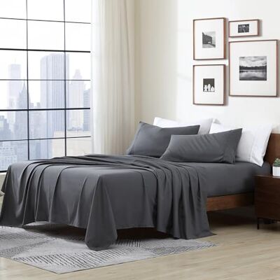 Cathay Home 90 gsm Solid Sheet Set, California King, Nero, Gray, Coppia Cathay Home 90 gsm Solid Sheet Set, California King, Nero, Gray, Coppia