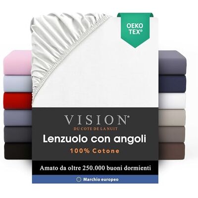 VISION Lenzuolo con angoli 100% cotone Letto matrimoniale (160 x 200 cm) Angoli elasticizzati Adatto a materassi fino a 25 cm Certificato Oeko-Tex Lavabile in lavatrice Colore: bianco VISION Lenzuolo con angoli 100% cotone Letto matrimoniale (160 x 200 cm) Angoli elasticizzati Adatto a materassi fino a 25 cm Certificato Oeko-Tex Lavabile in lavatrice Colore: bianco
