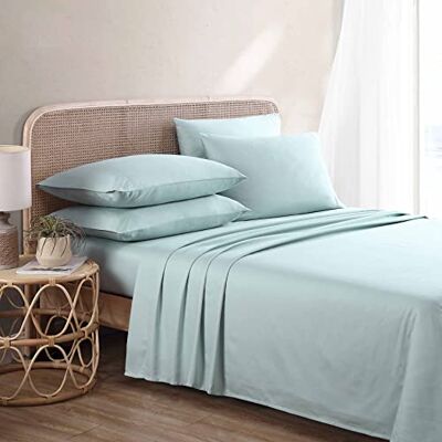 Tommy Bahama Set di lenzuola Queen, set da 6 pezzi, lussuoso set di biancheria da letto in raso di cotone, decorazione tropicale per la casa con federe bonus (turchese massiccio, regina) Tommy Bahama Set di lenzuola Queen, set da 6 pezzi, lussuoso set di biancheria da letto in raso di cotone, decorazione tropicale per la casa con federe bonus (turchese massiccio, regina)