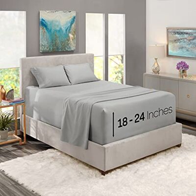 Nestl Set di lenzuola con angoli extra profondi, con tasca ultra profonda, set di 4 pezzi, lenzuola con angoli extra profondi, 152,4 x 203,2 cm, lenzuola per letto queen size, colore: grigio argento Nestl Set di lenzuola con angoli extra profondi, con tasca ultra profonda, set di 4 pezzi, lenzuola con angoli extra profondi, 152,4 x 203,2 cm, lenzuola per letto queen size, colore: grigio argento