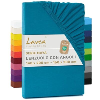 Lavea ® Lenzuolo con Angoli Una Piazza e Mezza Francese 140x200 cm 100% Cotone Morbido e Traspirante per Materassi alti fino a 20 cm con Elastico in Jersey Acquamarina Lavea ® Lenzuolo con Angoli Una Piazza e Mezza Francese 140x200 cm 100% Cotone Morbido e Traspirante per Materassi alti fino a 20 cm con Elastico in Jersey Acquamarina