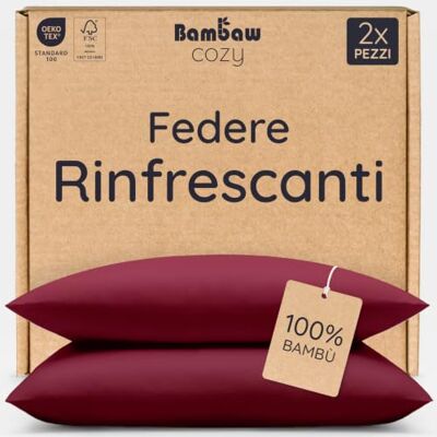 Bambaw Federa cuscino 70x50 bambu, Confezione da 2, Federa cuscino antiacaro e anallergica, Federe antisudore, fresche e traspiranti, Federe per cuscini bambu, Certificate Oeko-Tex (Bordeaux) Bambaw Federa cuscino 70x50 bambu, Confezione da 2, Federa cuscino antiacaro e anallergica, Federe antisudore, fresche e traspiranti, Federe per cuscini bambu, Certificate Oeko-Tex (Bordeaux)