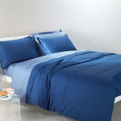 Caleffi 45423 Cotone Bicolor Completo Copripiumino per Piazza e Mezza Letto, Blu Caleffi 45423 Cotone Bicolor Completo Copripiumino per Piazza e Mezza Letto, Blu