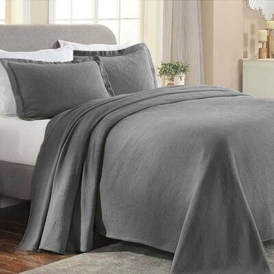 Superior Paisley Jacquard Matelassé Copriletto, Cotone, Grigio, Completo Superior Paisley Jacquard Matelassé Copriletto, Cotone, Grigio, Completo