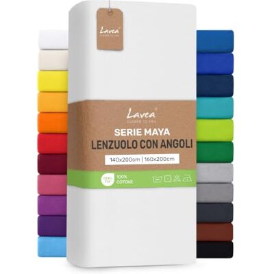 Lavea ® Lenzuolo con Angoli Una Piazza e Mezza Francese 140x200 cm 100% Cotone Morbido e Traspirante per Materassi alti fino a 20 cm con Elastico in Jersey Bianco Lavea ® Lenzuolo con Angoli Una Piazza e Mezza Francese 140x200 cm 100% Cotone Morbido e Traspirante per Materassi alti fino a 20 cm con Elastico in Jersey Bianco