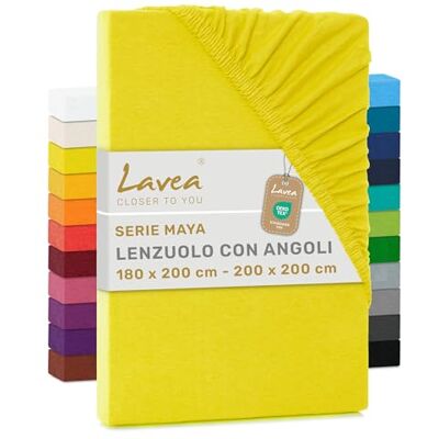 Lavea ® Lenzuolo con Angoli Matrimoniale 180x200 cm 100% Cotone Morbido e Traspirante per Materassi alti fino a 20 cm con Elastico in Jersey Giallo sole Lavea ® Lenzuolo con Angoli Matrimoniale 180x200 cm 100% Cotone Morbido e Traspirante per Materassi alti fino a 20 cm con Elastico in Jersey Giallo sole