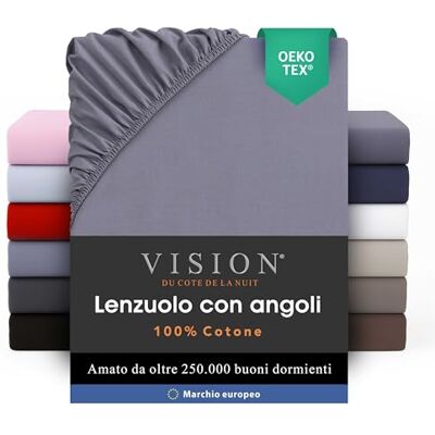 VISION Lenzuolo con angoli 100% cotone Letto matrimoniale (160 x 200 cm) Angoli elasticizzati Adatto a materassi fino a 25 cm Certificato Oeko-Tex Lavabile in lavatrice Colore: grigio VISION Lenzuolo con angoli 100% cotone Letto matrimoniale (160 x 200 cm) Angoli elasticizzati Adatto a materassi fino a 25 cm Certificato Oeko-Tex Lavabile in lavatrice Colore: grigio