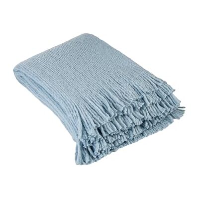 Linder Plaid morbido con frange effetto lana lavorata a maglia, colore blu Iceberg, 100% poliestere, dimensioni 130 x 160 cm, collezione Camille Linder Plaid morbido con frange effetto lana lavorata a maglia, colore blu Iceberg, 100% poliestere, dimensioni 130 x 160 cm, collezione Camille