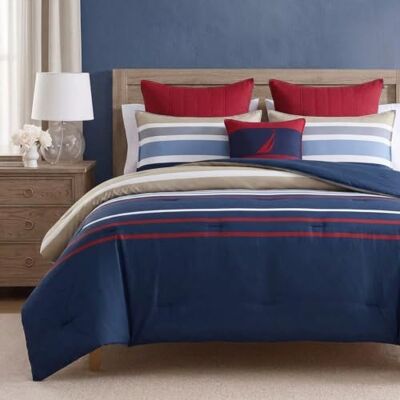 Nautica Biancheria da Letto Reversibile in Cotone con Chiusura a Bottoni, Elegante Decorazione per la casa, Blu Navy/Kaki, Matrimoniale/Queen Size Nautica Biancheria da Letto Reversibile in Cotone con Chiusura a Bottoni, Elegante Decorazione per la casa, Blu Navy/Kaki, Matrimoniale/Queen Size