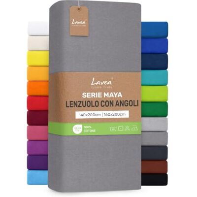 Lavea ® Lenzuolo con Angoli Una Piazza e Mezza Francese 140x200 cm 100% Cotone Morbido e Traspirante per Materassi alti fino a 20 cm con Elastico in Jersey Grigio medio Lavea ® Lenzuolo con Angoli Una Piazza e Mezza Francese 140x200 cm 100% Cotone Morbido e Traspirante per Materassi alti fino a 20 cm con Elastico in Jersey Grigio medio