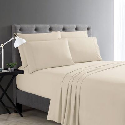 Cathay Home Micro Caress Luxurious Sheet Set, 90 gsm 4 – Piece King Size con 2 federe aggiuntive, Color Crema Cathay Home Micro Caress Luxurious Sheet Set, 90 gsm 4 – Piece King Size con 2 federe aggiuntive, Color Crema