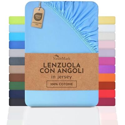 NatureMark Lenzuolo con angoli elasticizzati in jersey, in 100% cotone, in molti colori e misure, conforme all’Oeko-Tex Standard 100, 140 x 200 cm 160 x 200 cm Azzurro NatureMark Lenzuolo con angoli elasticizzati in jersey, in 100% cotone, in molti colori e misure, conforme all’Oeko-Tex Standard 100, 140 x 200 cm 160 x 200 cm Azzurro