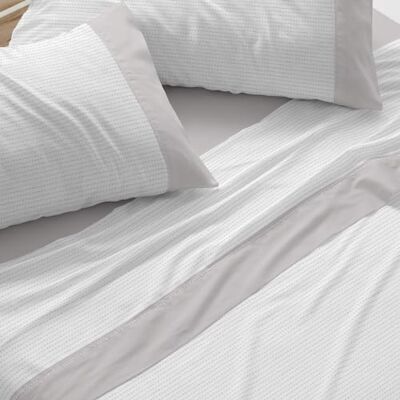 Blanco Completo Lenzuola Flanella, Cotone, Grigio, Ancho de 135 cm Blanco Completo Lenzuola Flanella, Cotone, Grigio, Ancho de 135 cm