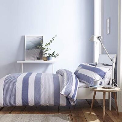 Catherine Lansfield New Quay Stripe Copripiumino + Federa, Cotone, 135 x 200 + 80 x 80 cm, Colore: Blu Catherine Lansfield New Quay Stripe Copripiumino + Federa, Cotone, 135 x 200 + 80 x 80 cm, Colore: Blu