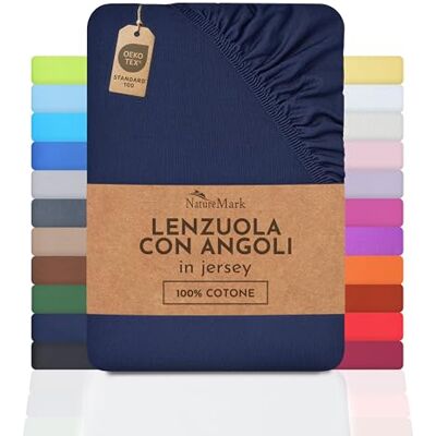 NatureMark Lenzuolo con angoli elasticizzati in jersey, in 100% cotone, in molti colori e misure, conforme all’Oeko-Tex Standard 100, 120 x 200 cm blu navy NatureMark Lenzuolo con angoli elasticizzati in jersey, in 100% cotone, in molti colori e misure, conforme all’Oeko-Tex Standard 100, 120 x 200 cm blu navy