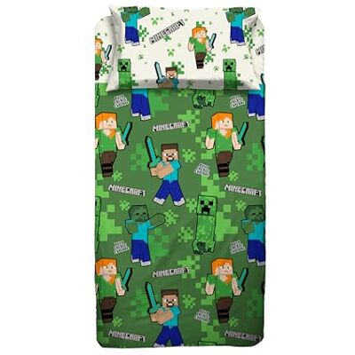 hermet Set Lenzuola Letto Singolo, Completo Letto Singolo Minecraft, Lenzuolo Sopra, Lenzuolo Con Angoli, Federa, Verde, 100% Cotone, Prodotto Ufficiale hermet Set Lenzuola Letto Singolo, Completo Letto Singolo Minecraft, Lenzuolo Sopra, Lenzuolo Con Angoli, Federa, Verde, 100% Cotone, Prodotto Ufficiale