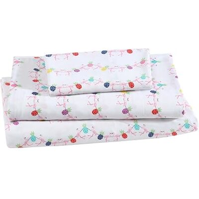 Beatrice Home Fashions Printed Microfiber Sheet Set, Soft Comfortable Easy Care, Includes 1 Fitted Sheet with 12" Deep Pockets, 1 Flat Sheet, Pillowcase, Twin, Flamingo Pineapple Beatrice Home Fashions Printed Microfiber Sheet Set, Soft Comfortable Easy Care, Includes 1 Fitted Sheet with 12" Deep Pockets, 1 Flat Sheet, Pillowcase, Twin, Flamingo Pineapple