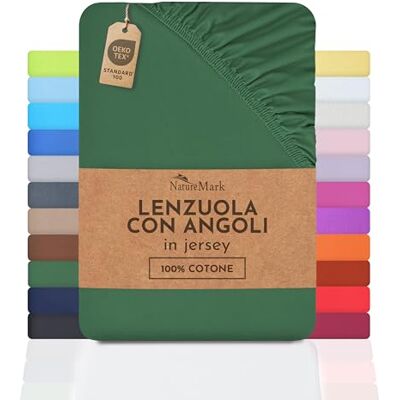 NatureMark Lenzuolo con angoli elasticizzati in jersey, in 100% cotone, in molti colori e misure, conforme all’Oeko-Tex Standard 100, 120 x 200 cm verde scuro NatureMark Lenzuolo con angoli elasticizzati in jersey, in 100% cotone, in molti colori e misure, conforme all’Oeko-Tex Standard 100, 120 x 200 cm verde scuro