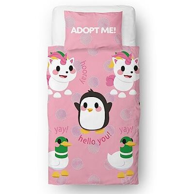 Character World Set copripiumino singolo ufficiale Adopt Me Design abbracci con pinguino, unicorno e anatra biancheria da letto reversibile su 2 lati con federa coordinata set per letto singolo Character World Set copripiumino singolo ufficiale Adopt Me Design abbracci con pinguino, unicorno e anatra biancheria da letto reversibile su 2 lati con federa coordinata set per letto singolo